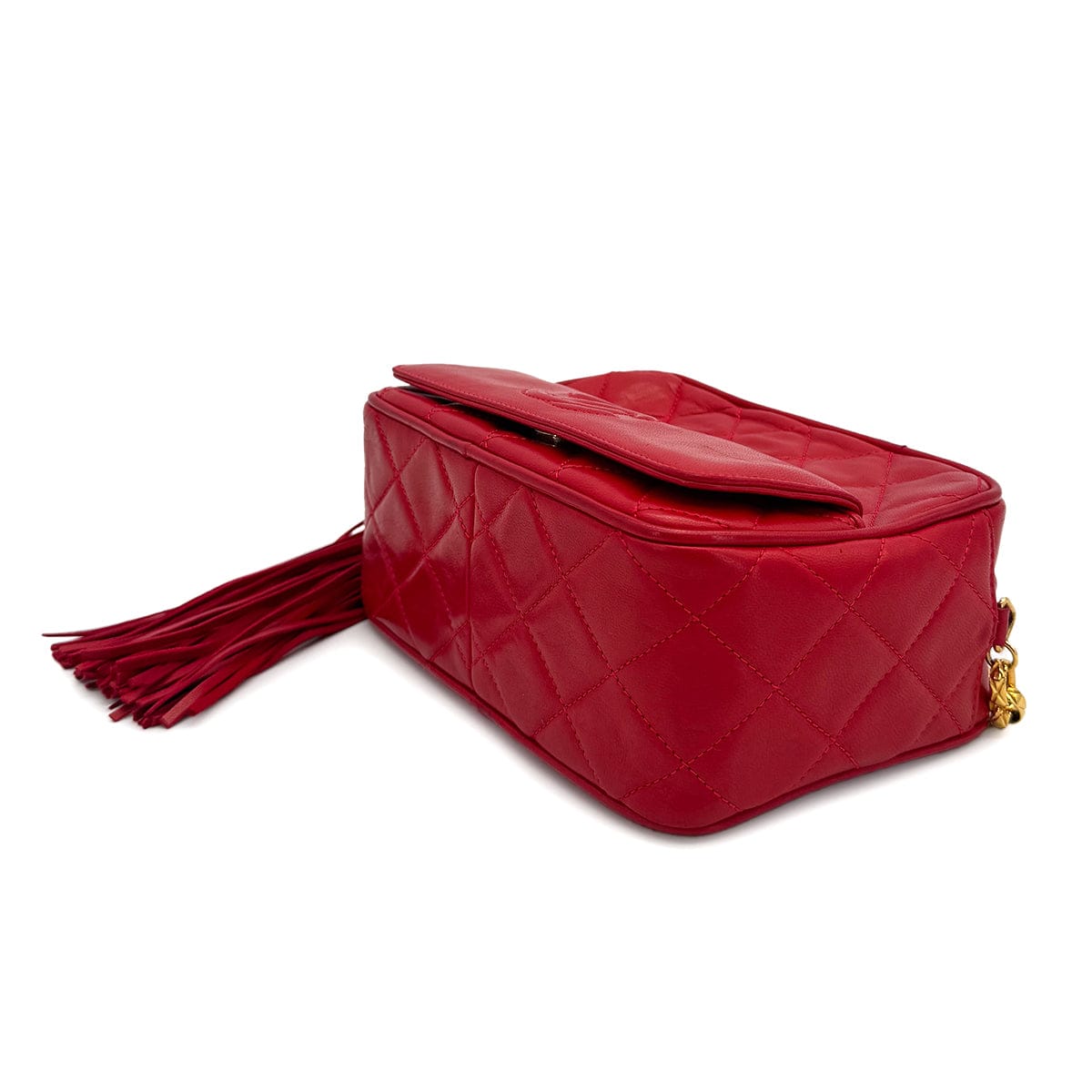 Luxury Promise Japan CHANEL VINTAGE COCO BALL MATELASSE BIJOU CHAIN SHOULDER BAG FRINGE RED LAMB SKIN 90310344