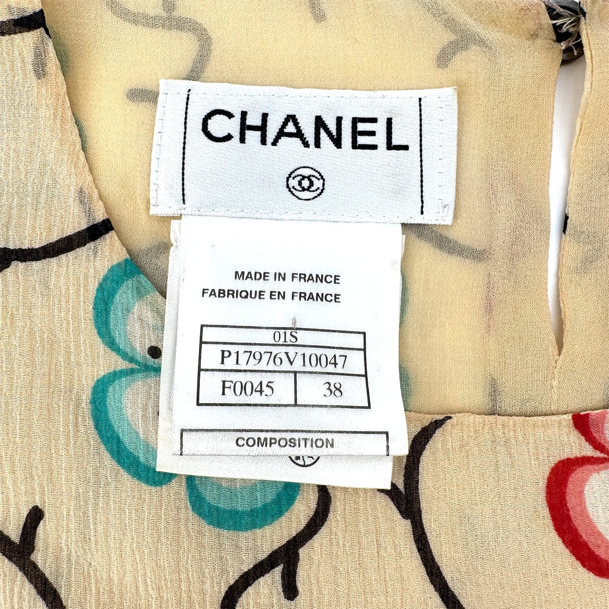 Luxury Promise Japan CHANEL VINTAGE COCO BUTTON CAMELLIA HALF SLEEVE TOPS BEIGE SILK 38 01S RTW 90286894