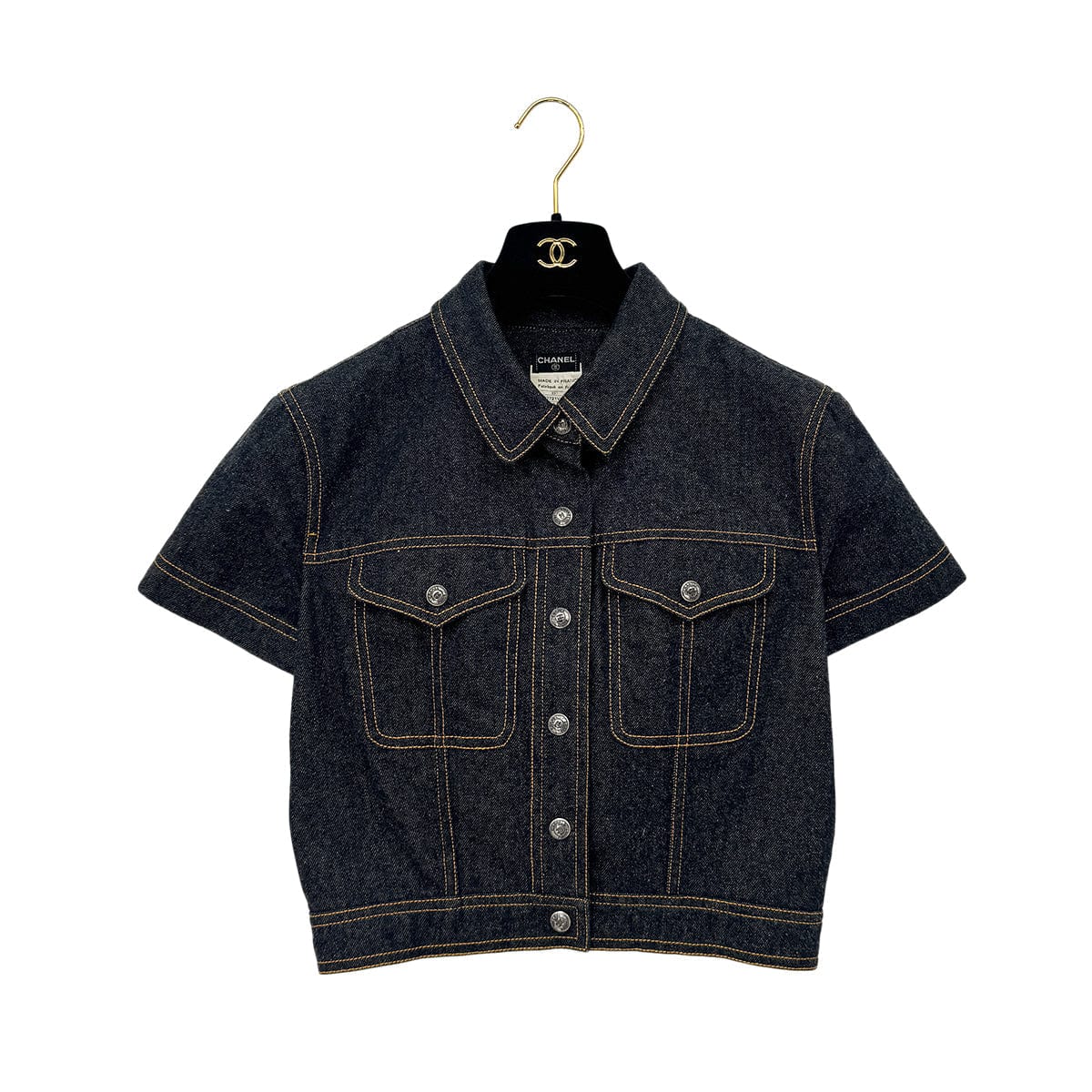 Luxury Promise Japan CHANEL VINTAGE COCO BUTTON DENIM SHORT JACKET NAVY COTTON 40 E97 RTW 90289573