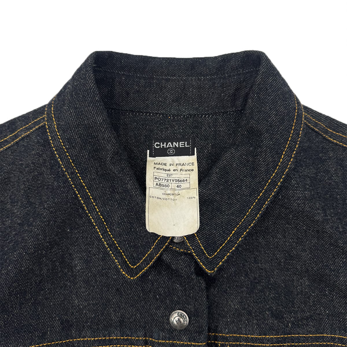 Luxury Promise Japan CHANEL VINTAGE COCO BUTTON DENIM SHORT JACKET NAVY COTTON 40 E97 RTW 90289573