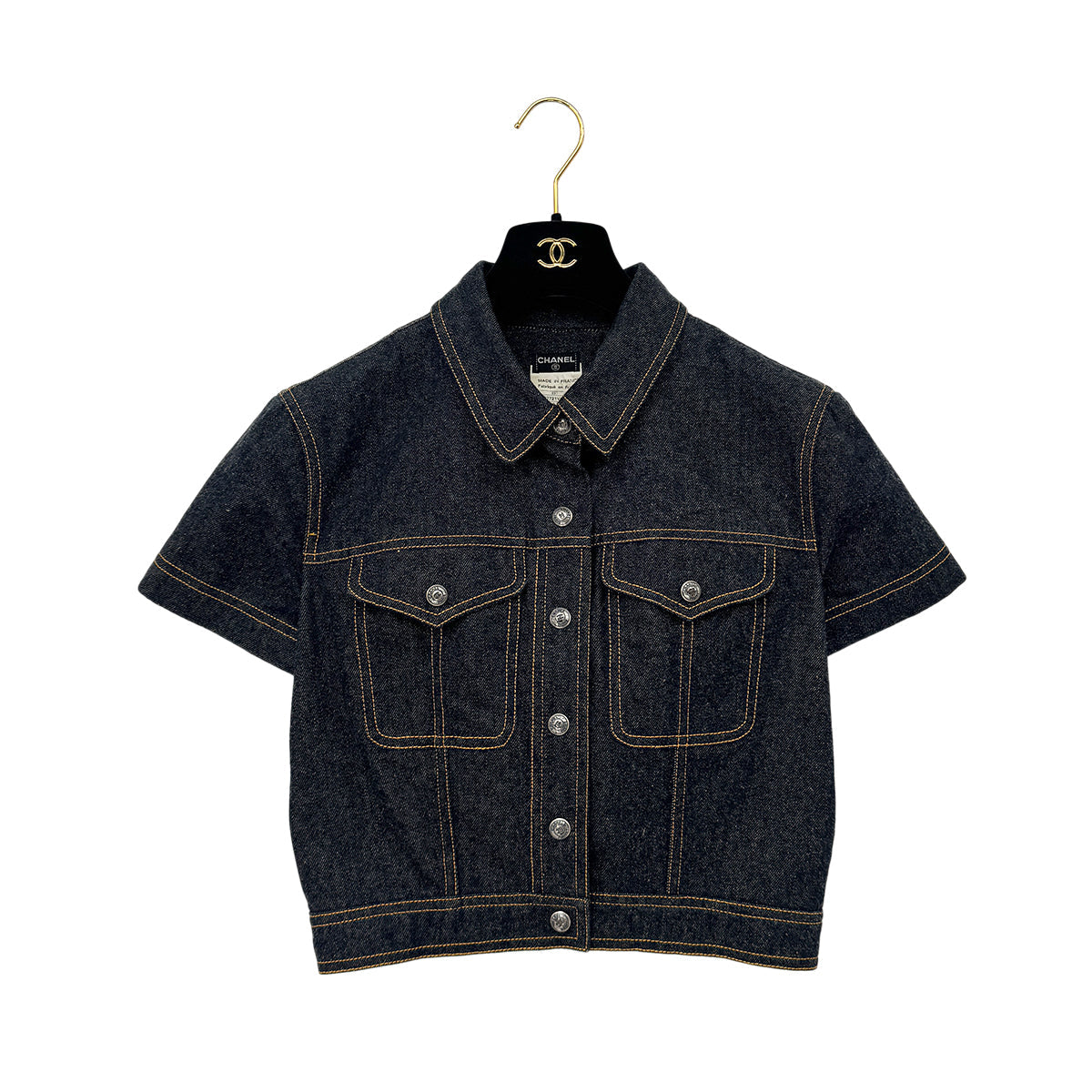 Luxury Promise Japan CHANEL VINTAGE COCO BUTTON DENIM SHORT JACKET NAVY COTTON 40 E97 RTW 90289573