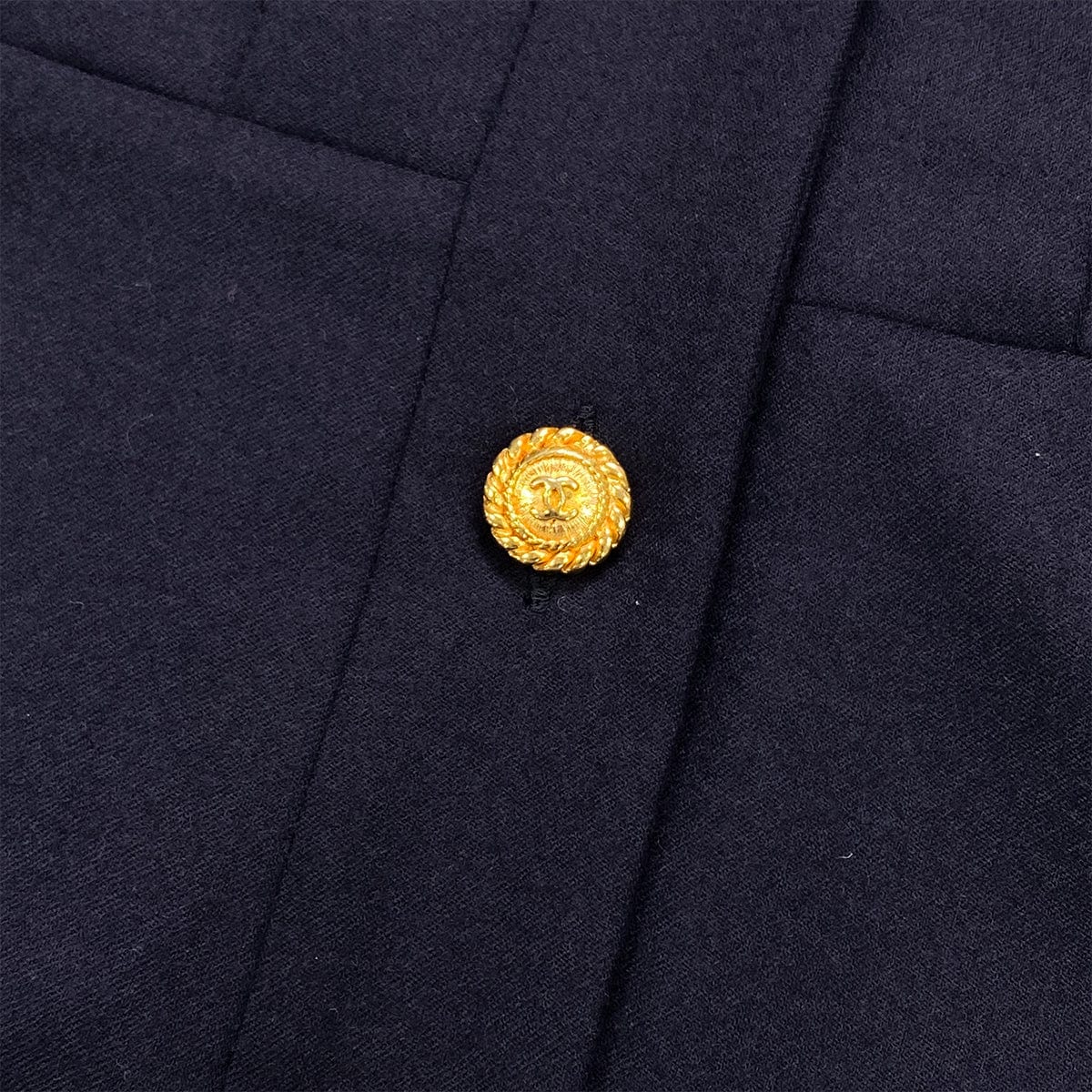 Luxury Promise Japan CHANEL VINTAGE COCO BUTTON DRESS NAVY WOOL 38 RTW 90284017