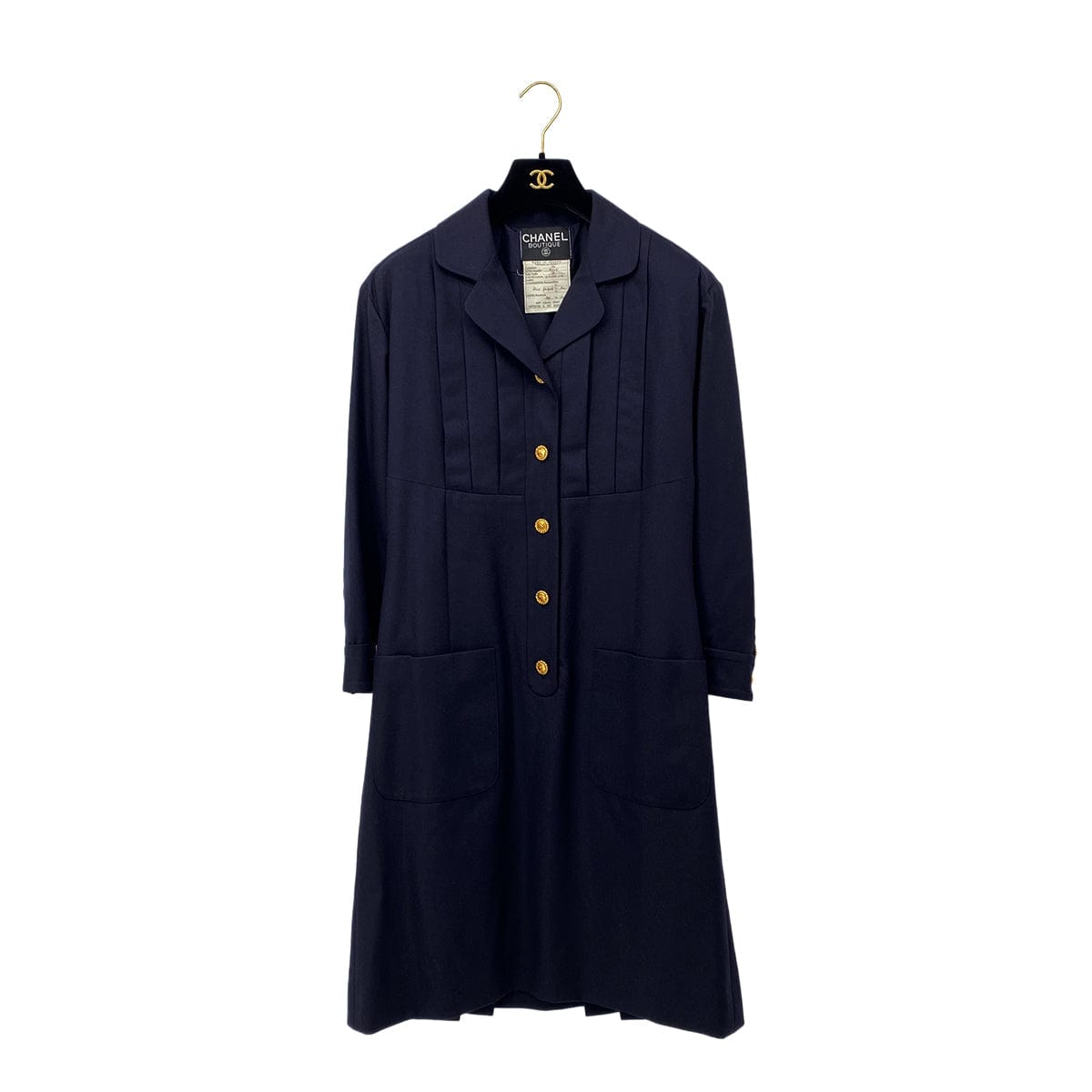 Luxury Promise Japan CHANEL VINTAGE COCO BUTTON DRESS NAVY WOOL 38 RTW 90284017