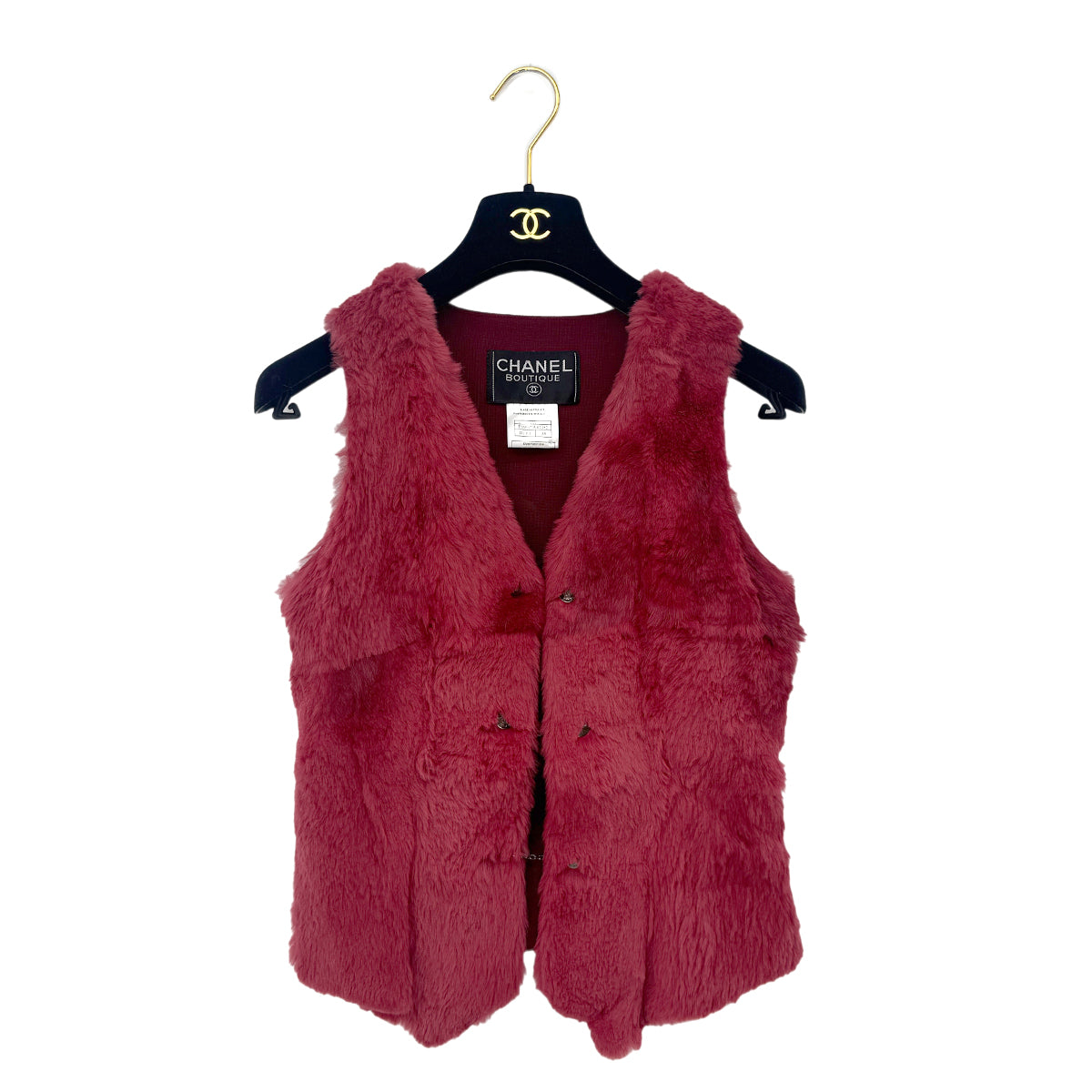Luxury Promise Japan CHANEL VINTAGE COCO BUTTON FAR VEST GILET RED RABBIT 38 97A RTW 90292116