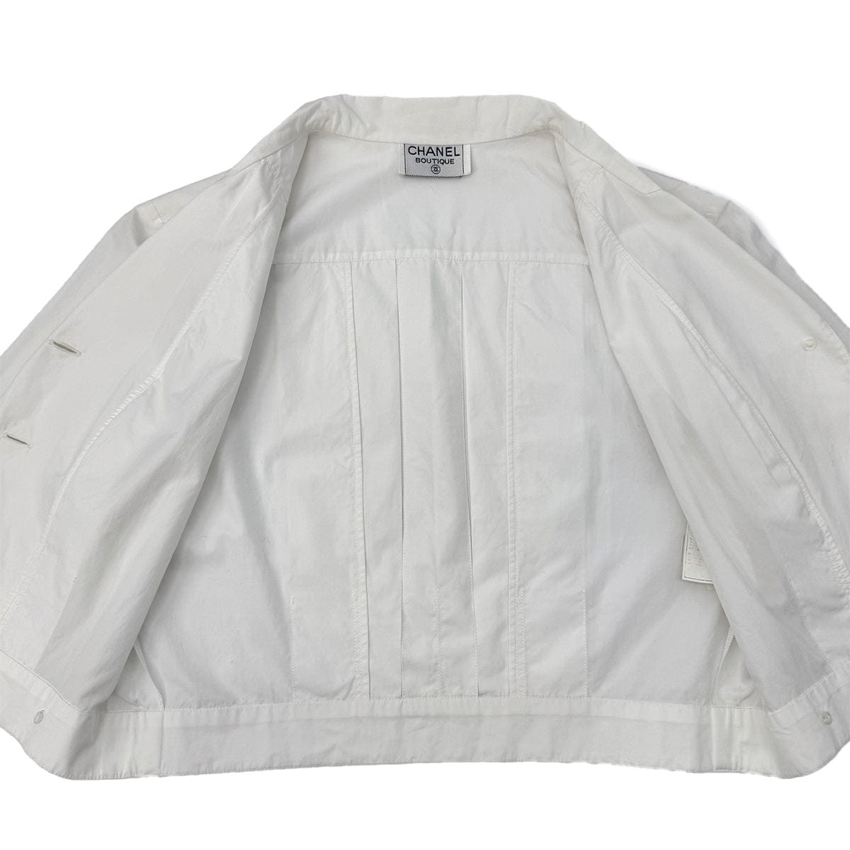 Luxury Promise Japan CHANEL VINTAGE COCO BUTTON FRONT SHORT SLEEVE BLOUSE WHITE GOLD COTTON RTW 90286880