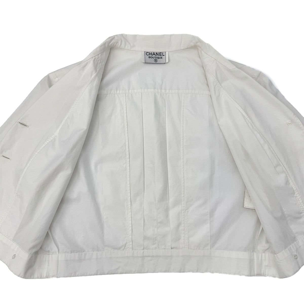 Luxury Promise Japan CHANEL VINTAGE COCO BUTTON FRONT SHORT SLEEVE BLOUSE WHITE GOLD COTTON RTW 90286880
