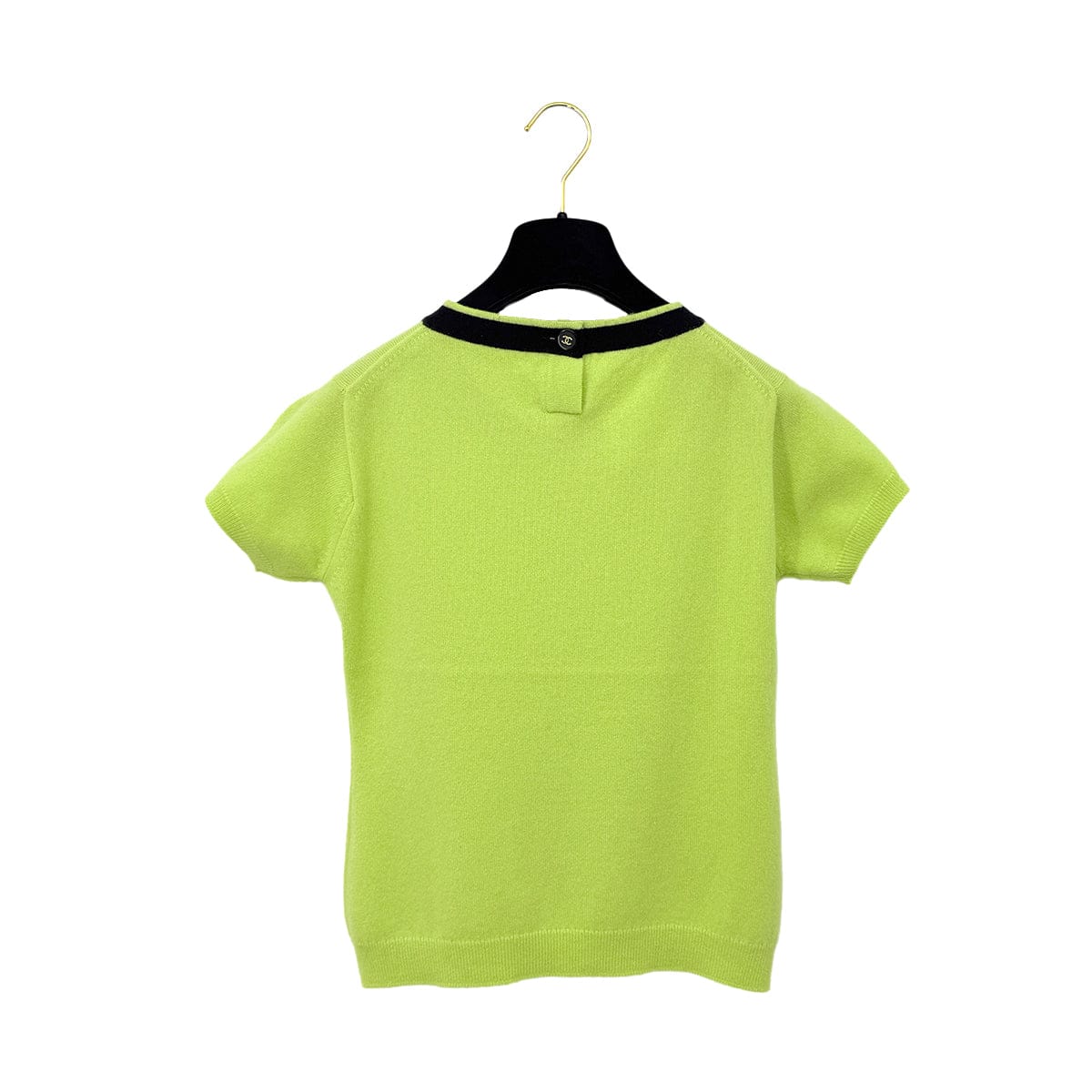 Luxury Promise Japan CHANEL VINTAGE COCO BUTTON KNIT TOPS CARDIGAN SET YELLOW BLACK CASHMERE 42 P04 RTW 90283633