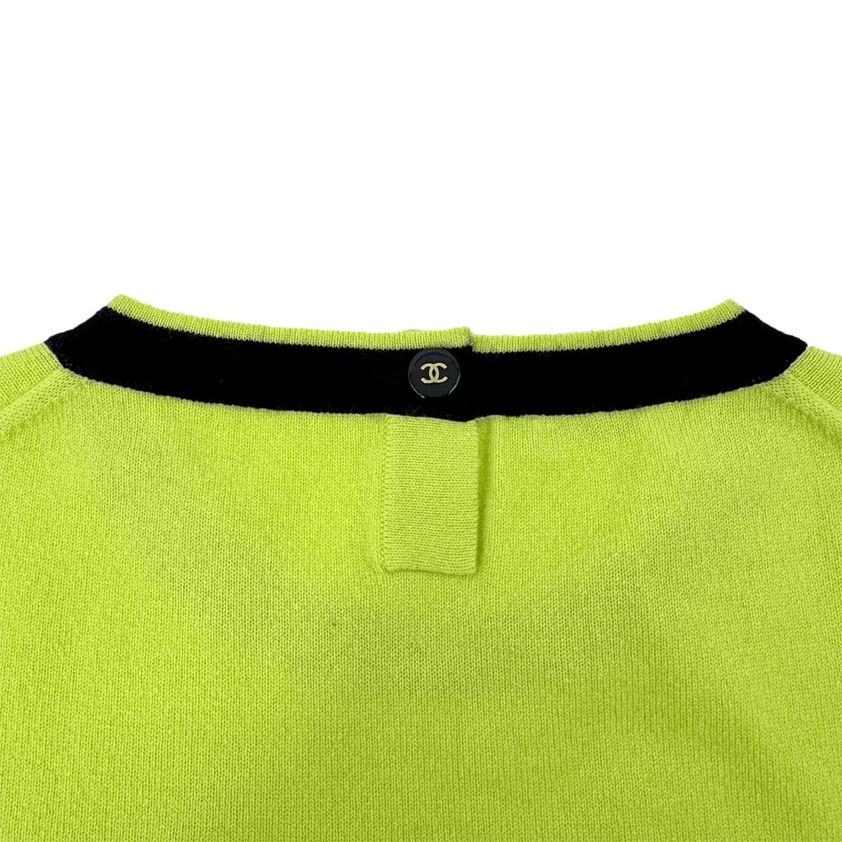 Luxury Promise Japan CHANEL VINTAGE COCO BUTTON KNIT TOPS CARDIGAN SET YELLOW BLACK CASHMERE 42 P04 RTW 90283633