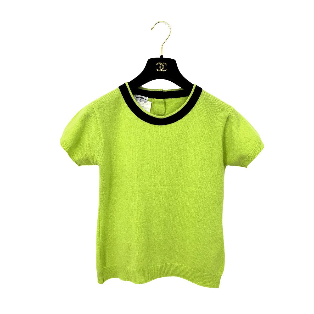 Luxury Promise Japan CHANEL VINTAGE COCO BUTTON KNIT TOPS CARDIGAN SET YELLOW BLACK CASHMERE 42 P04 RTW 90283633