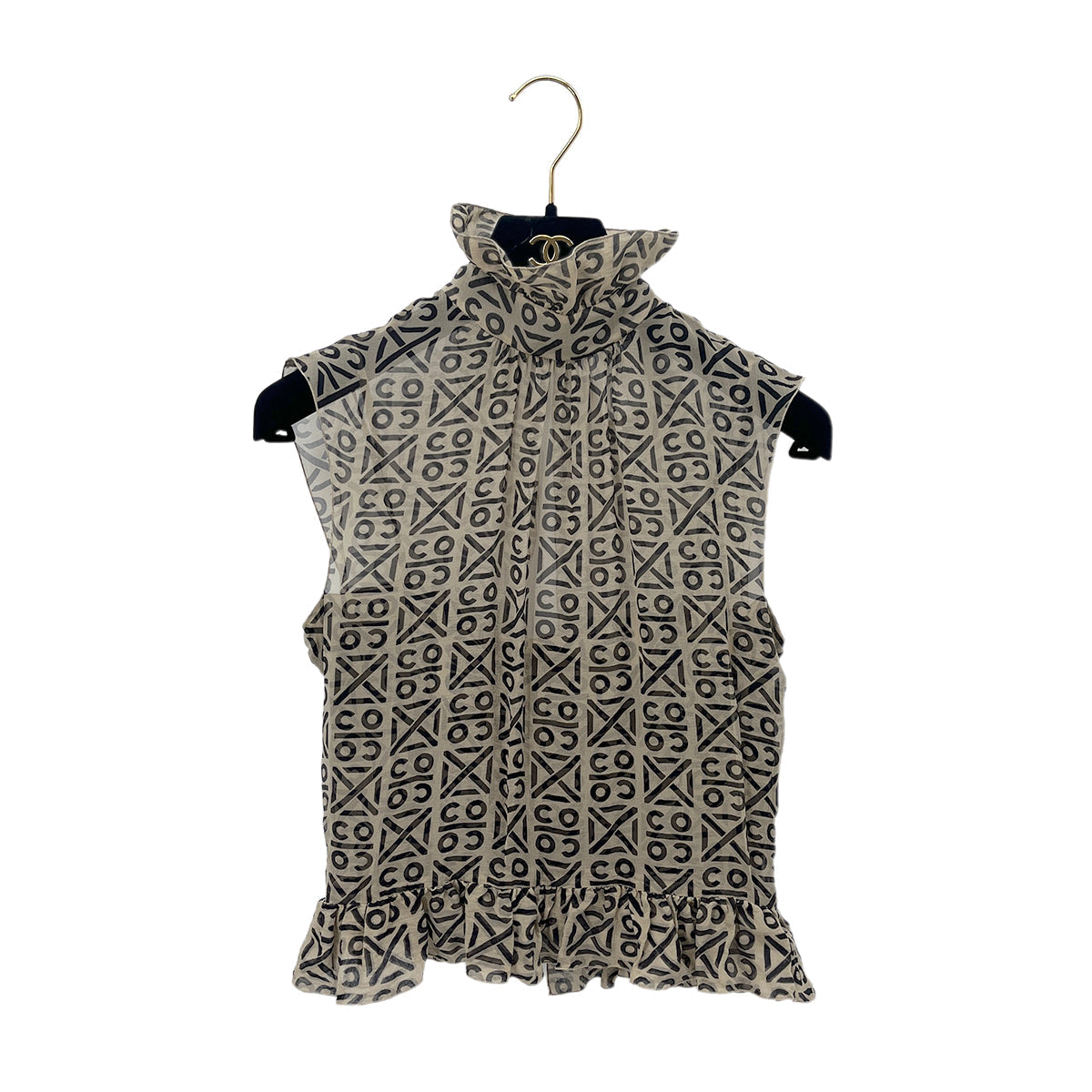 Luxury Promise Japan CHANEL VINTAGE COCO BUTTON LOGO SLEEVELESS BLOUSE BEIGE SILK 36 00A RTW 90287920