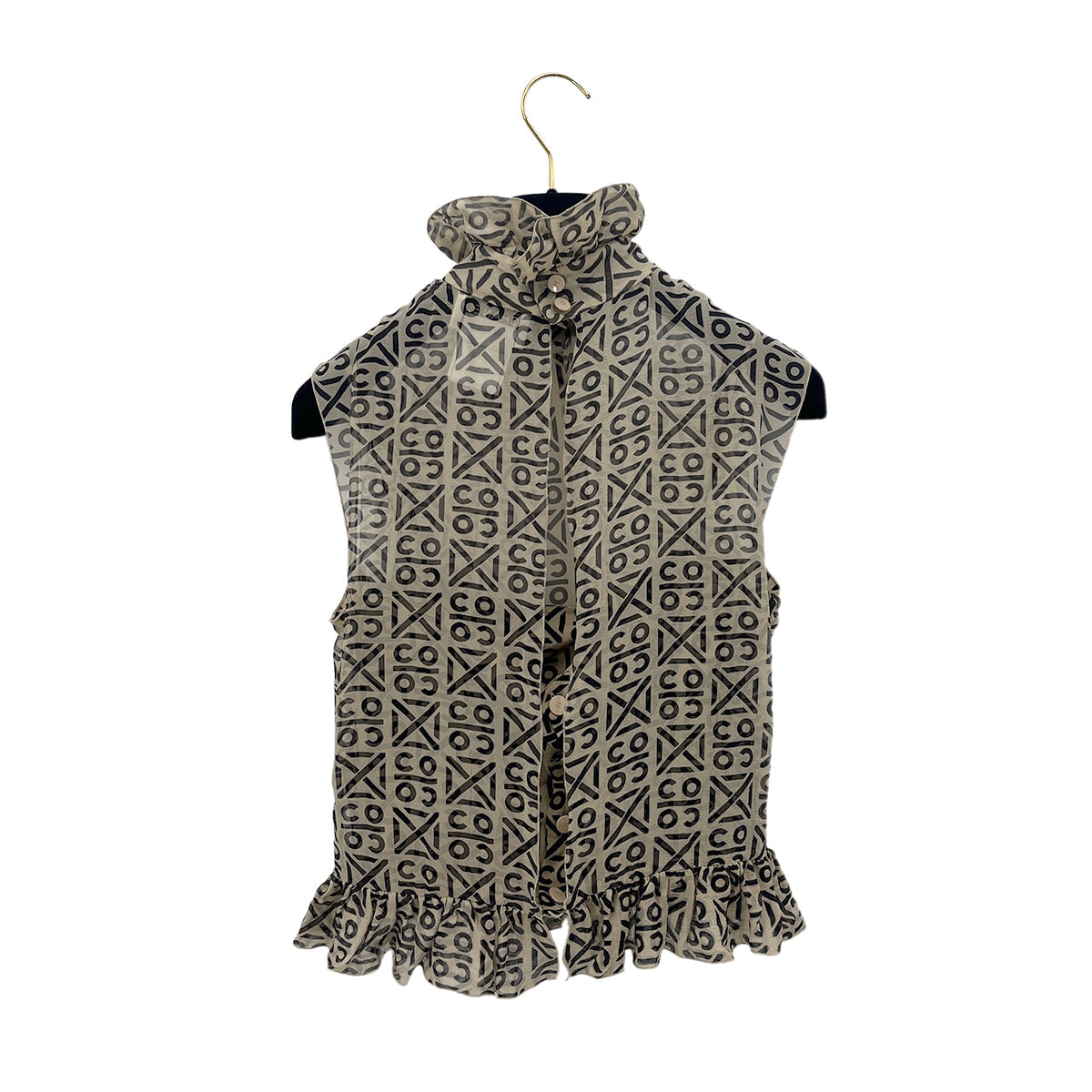 Luxury Promise Japan CHANEL VINTAGE COCO BUTTON LOGO SLEEVELESS BLOUSE BEIGE SILK 36 00A RTW 90287920