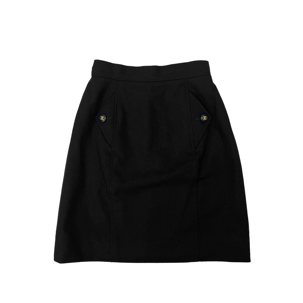 Luxury Promise Japan CHANEL VINTAGE COCO BUTTON PENCIL SKIRT BLACK WOOL 38 94A RTW 90286889