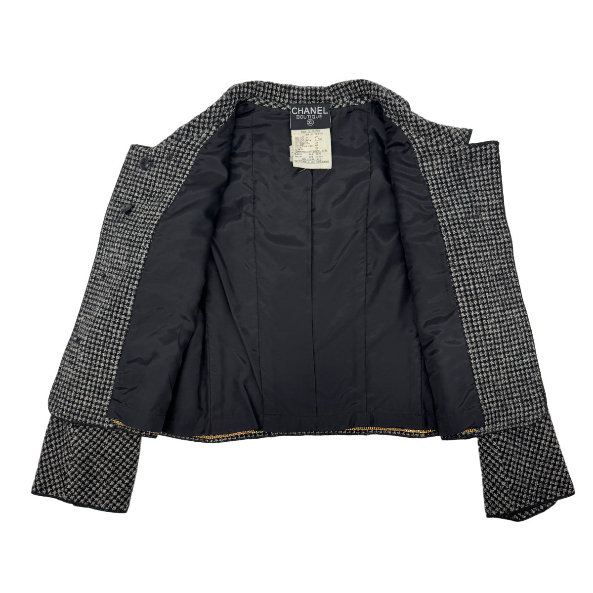 Luxury Promise Japan CHANEL VINTAGE COCO BUTTON TWEED JACKET BLACK GRAY RAYON 38 RTW 90303323