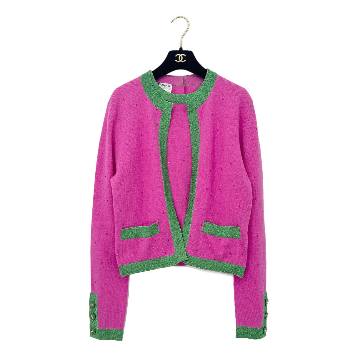 Luxury Promise Japan CHANEL VINTAGE COCO BUTTON TWIN SET CARDIGAN 1996 FALL PINK CASHMERE 40 96A RTW 90292118