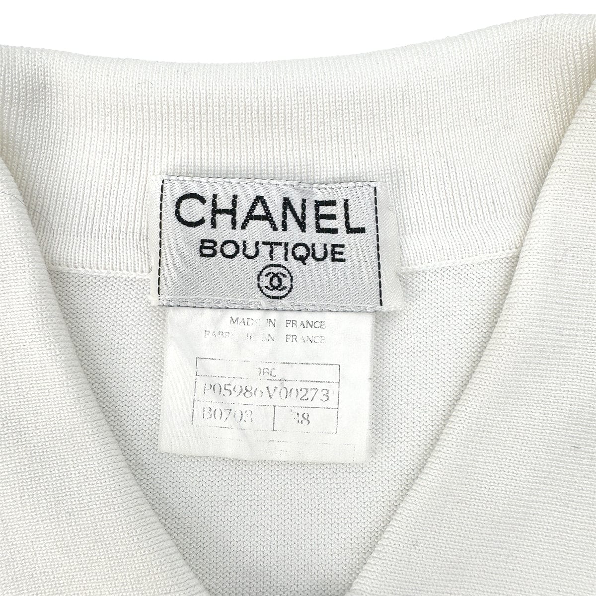 Luxury Promise Japan CHANEL VINTAGE COCOBUTTON BICOLOR POLO SHIRT WHITE BLACK COTTON 38 96C RTW 90290210