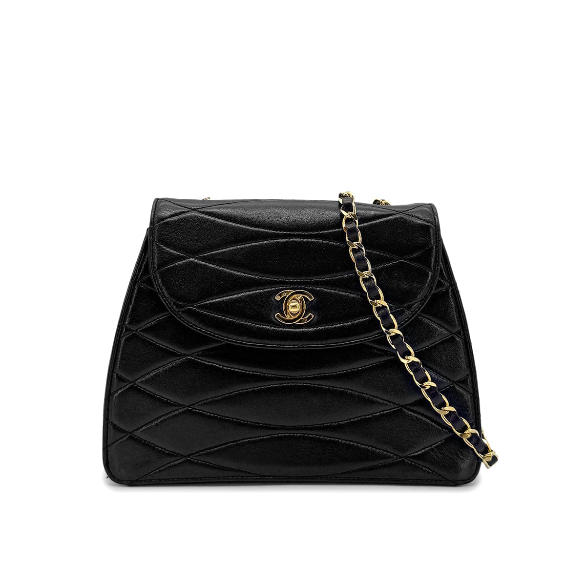 Luxury Promise Japan CHANEL VINTAGE COCOMARK CHAIN SHOULDER BAG BLACK LAMB SKIN 90275138