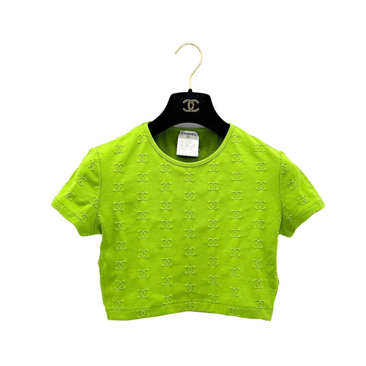Luxury Promise Japan CHANEL VINTAGE COCOMARK HALF SLEEVE SHORT TOPS GREEN NYLON 38 97P RTW 90299119