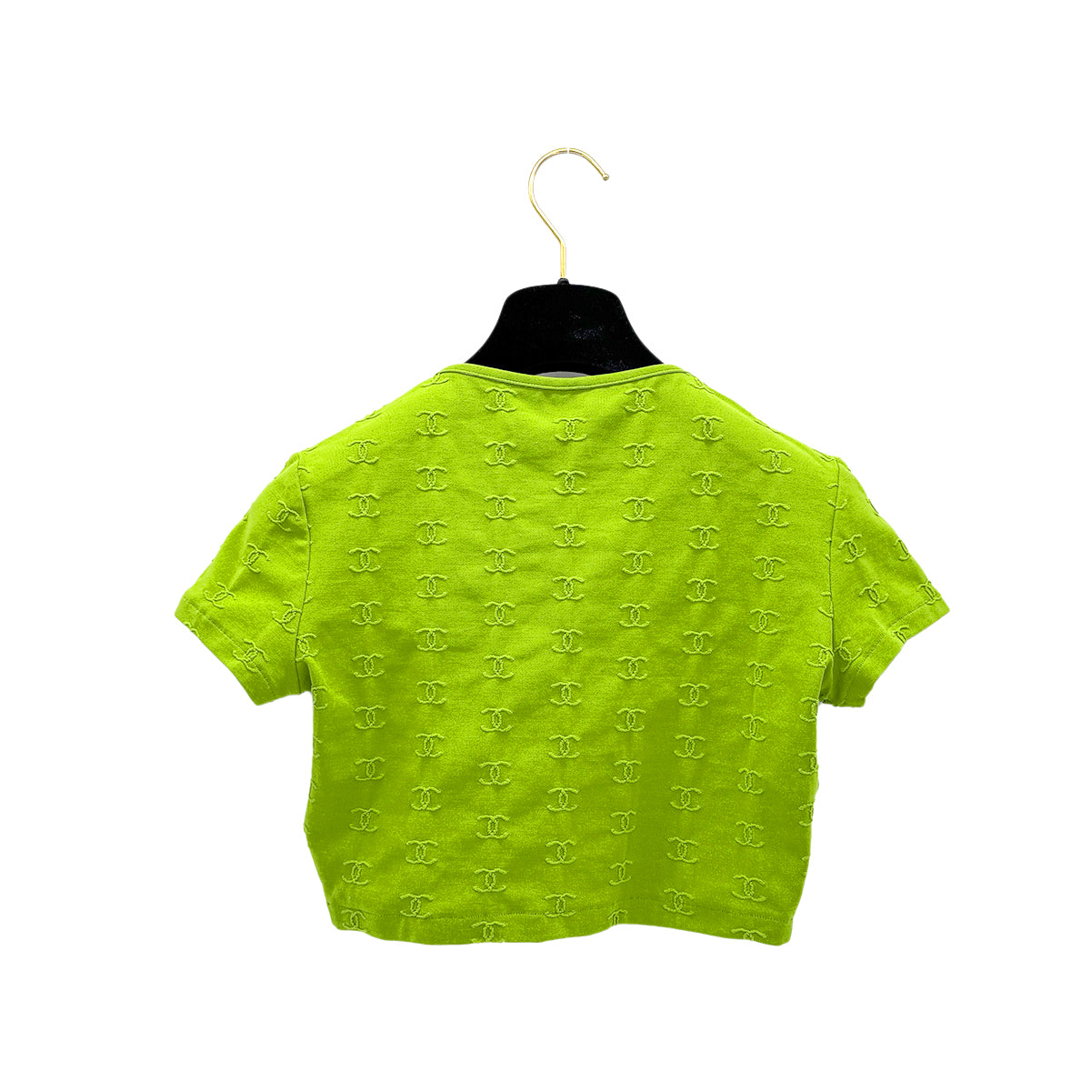 Luxury Promise Japan CHANEL VINTAGE COCOMARK HALF SLEEVE SHORT TOPS GREEN NYLON 38 97P RTW 90299119