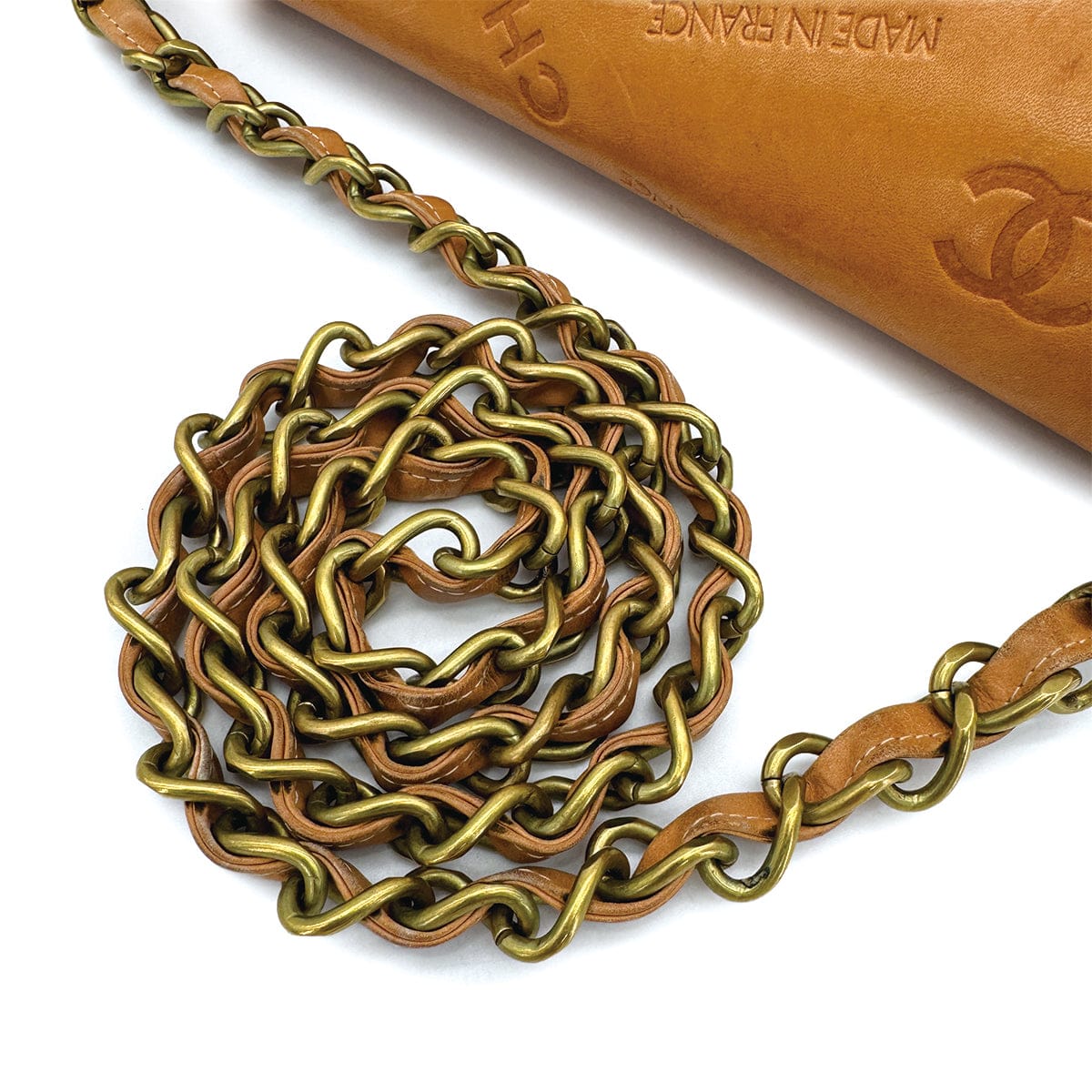 Luxury Promise Japan CHANEL VINTAGE COCOMARK LOGO EMBOSSED CHAIN SHOULDER BAG LIGHT BROWN LEATHER GOLD HARD WARE 90311983