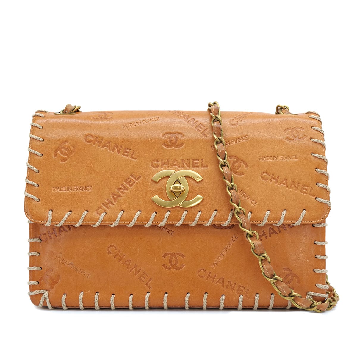 Luxury Promise Japan CHANEL VINTAGE COCOMARK LOGO EMBOSSED CHAIN SHOULDER BAG LIGHT BROWN LEATHER GOLD HARD WARE 90311983