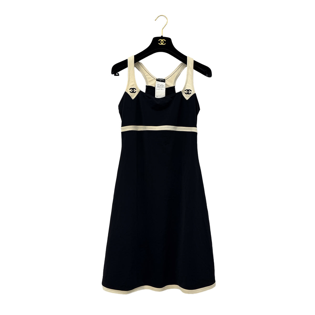 Luxury Promise Japan CHANEL VINTAGE COCOMARK SLEEVELESS DRESS BLACK WHITE NYLON 42 96C RTW 90290319