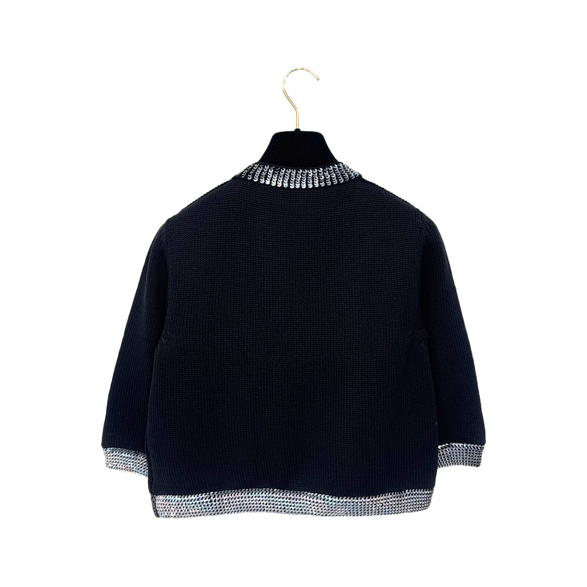 Luxury Promise Japan CHANEL VINTAGE COCOMARK TWIN KNIT SEQUINS CARDIGAN SLEEVELESS TOPS BLACK WOOL 38 99A RTW 90286925