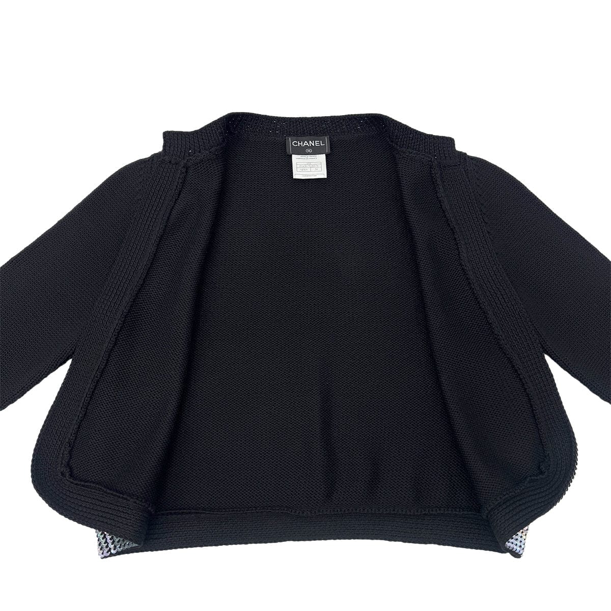 Luxury Promise Japan CHANEL VINTAGE COCOMARK TWIN KNIT SEQUINS CARDIGAN SLEEVELESS TOPS BLACK WOOL 38 99A RTW 90286925