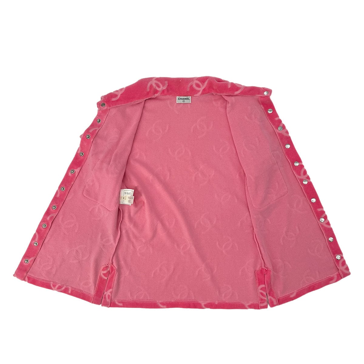 Luxury Promise Japan CHANEL VINTAGE COCOMARK VELOR SHORT SLEEVE TOPS COCO BUTTON PINK COTTON RTW 90295133