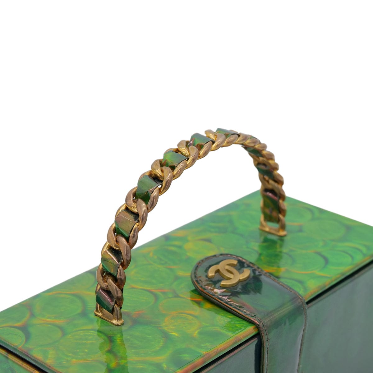 Luxury Promise Japan CHANEL VINTAGE COIN PATTERN HAND BAG GREEN ENAMEL 90296125
