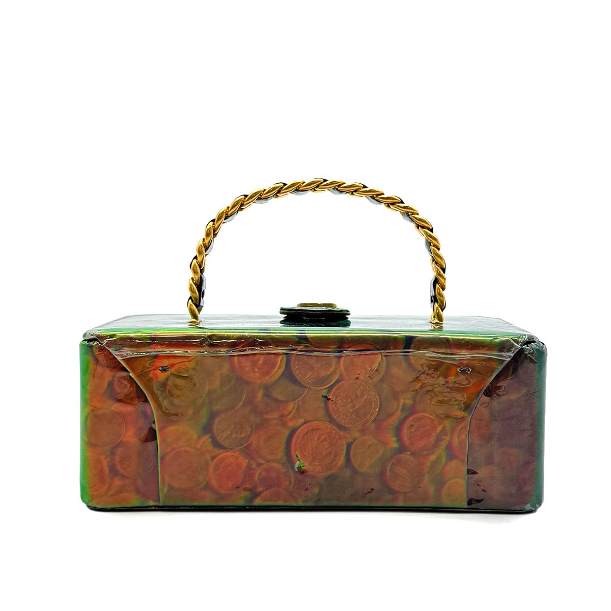 Luxury Promise Japan CHANEL VINTAGE COIN PATTERN HAND BAG GREEN ENAMEL 90301700