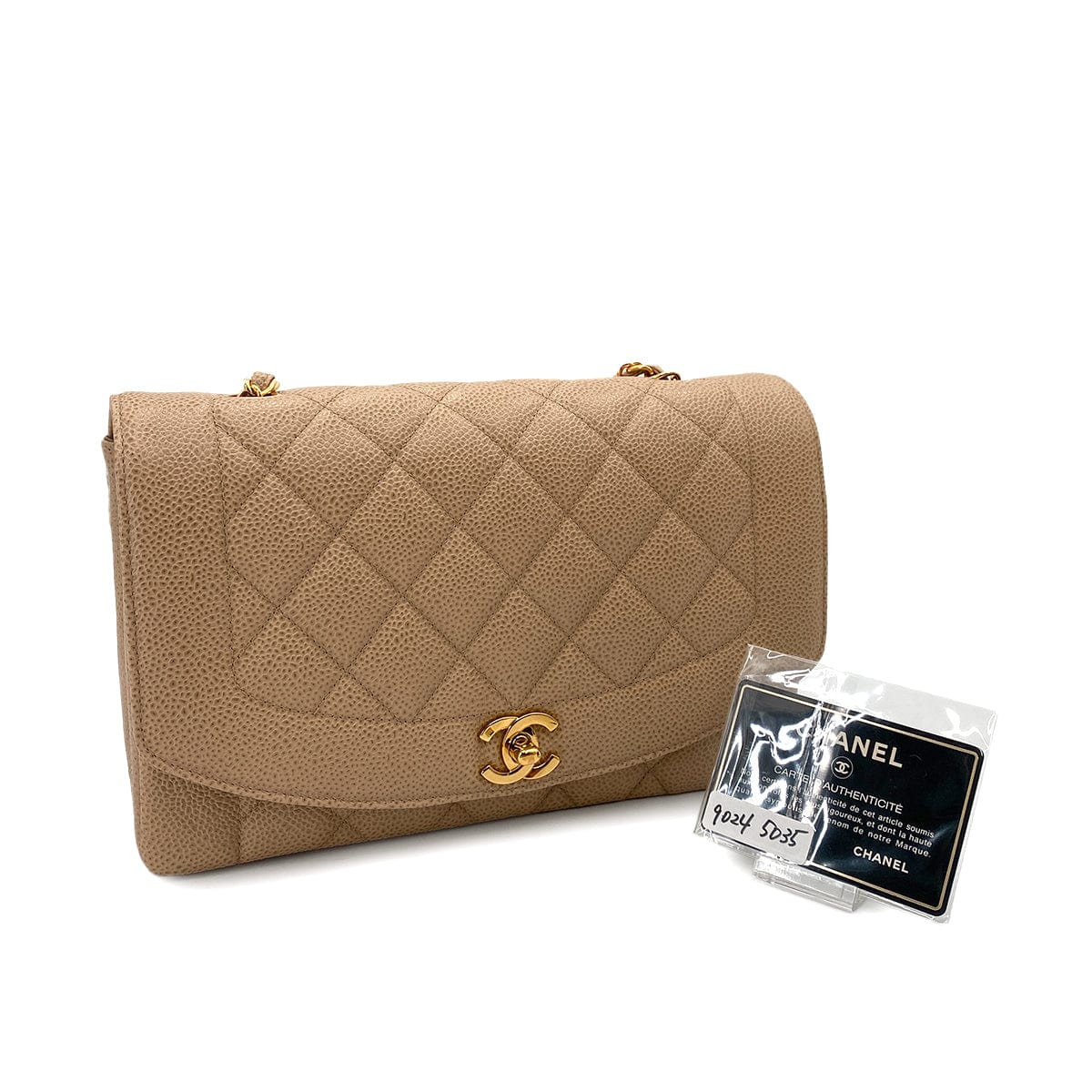 Luxury Promise Japan CHANEL VINTAGE DIANA MEDIUM CHAIN SHOULDER BAG BEIGE CAVIAR SKIN 90245035