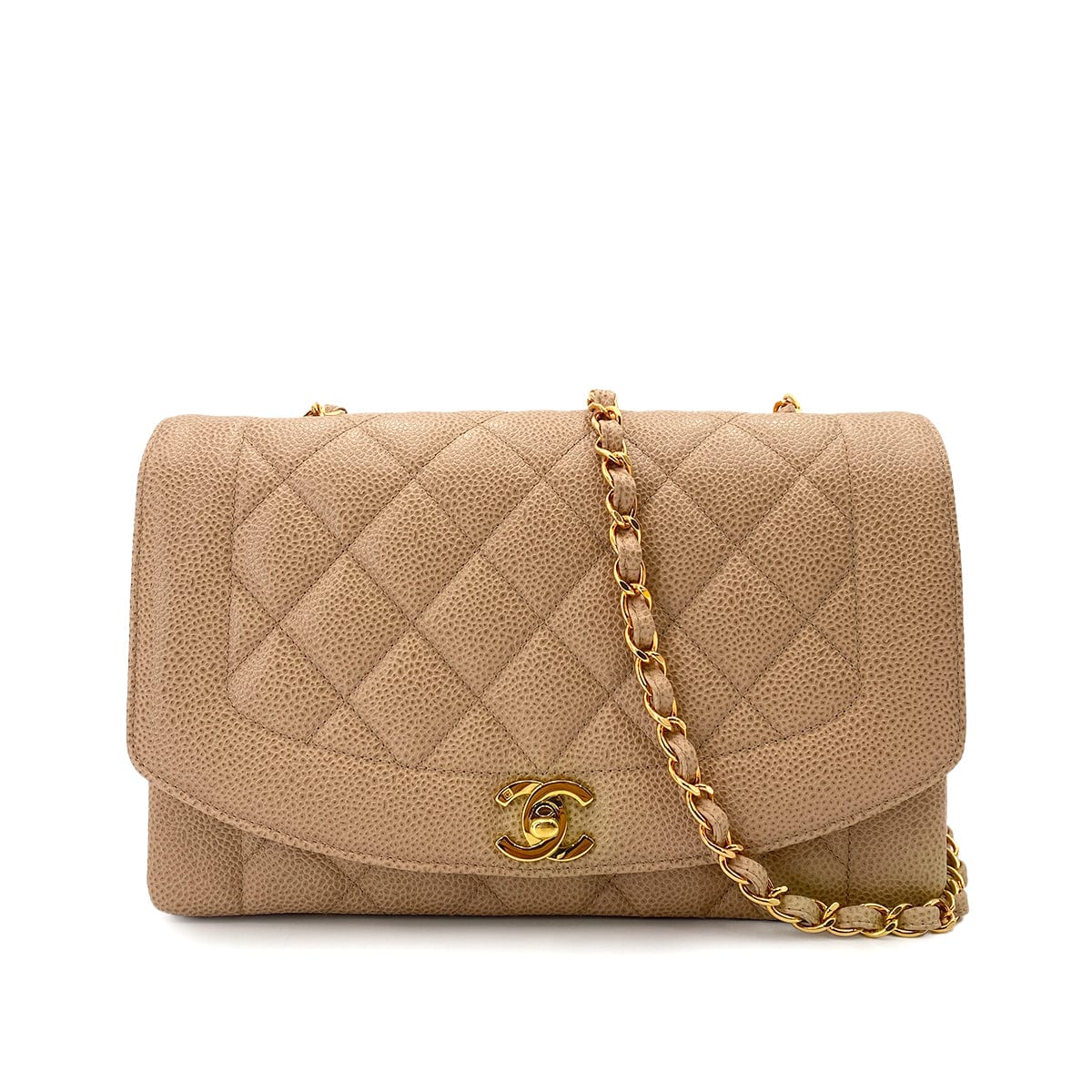 Luxury Promise Japan CHANEL VINTAGE DIANA MEDIUM CHAIN SHOULDER BAG BEIGE CAVIAR SKIN 90245035