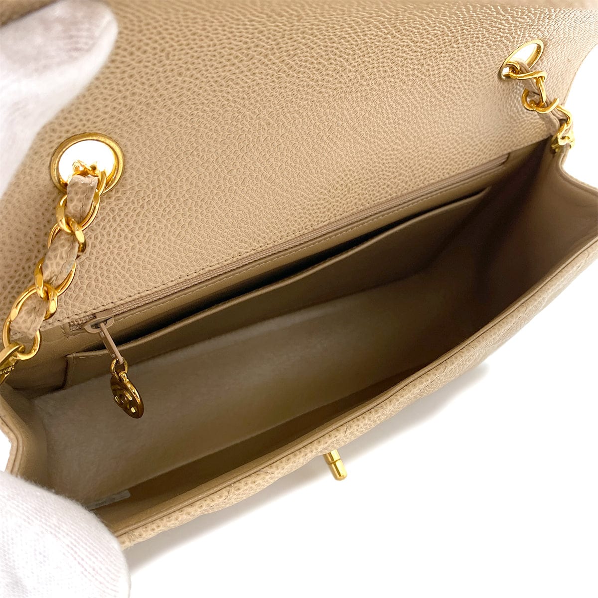 Luxury Promise Japan CHANEL VINTAGE DIANA MEDIUM CHAIN SHOULDER BAG BEIGE CAVIAR SKIN 90245035