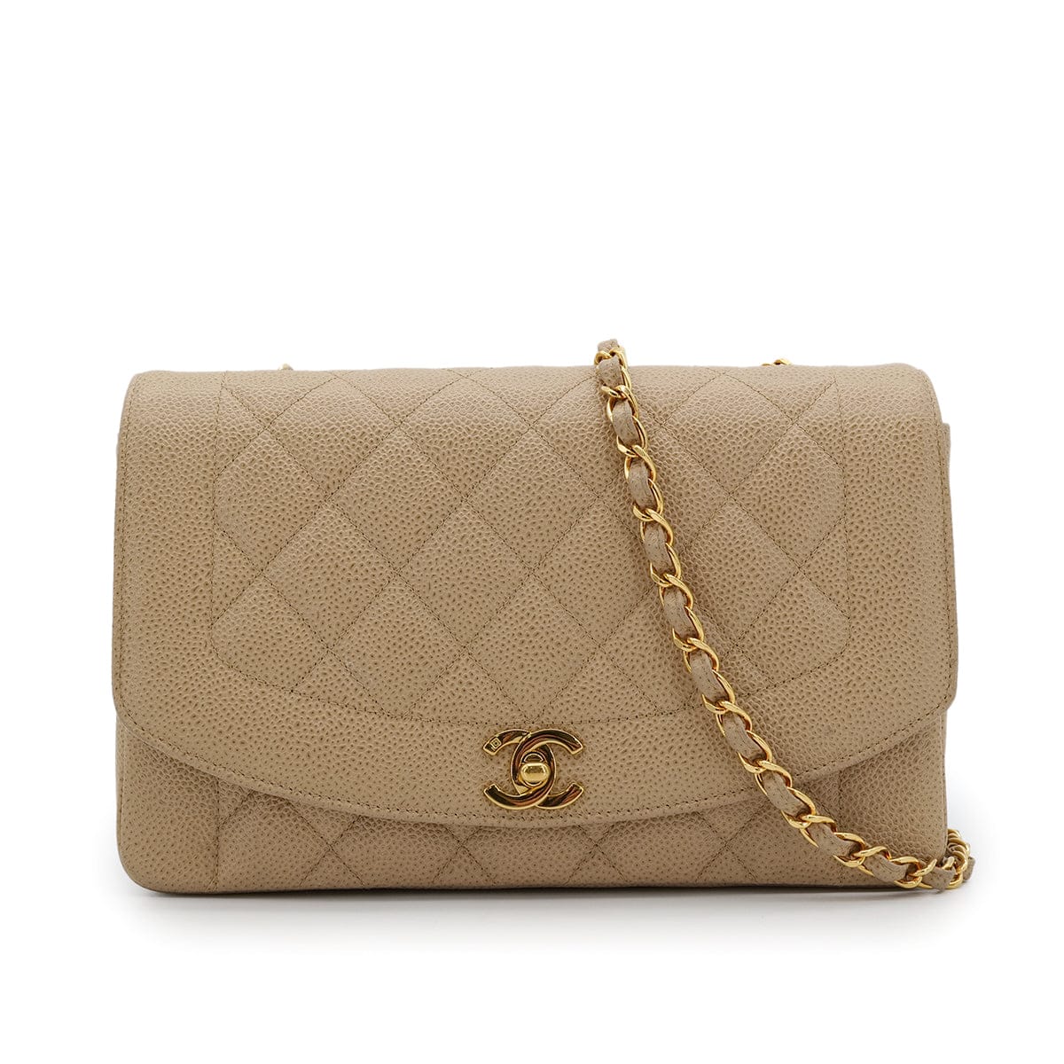 Luxury Promise Japan CHANEL VINTAGE DIANA MEDIUM CHAIN SHOULDER BAG BEIGE CAVIAR SKIN 90304980