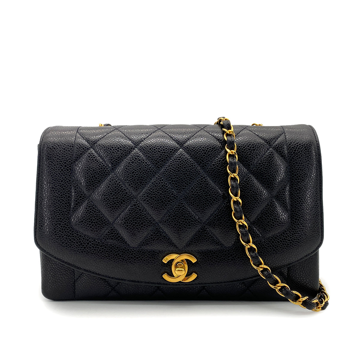 Luxury Promise Japan CHANEL VINTAGE DIANA MEDIUM CHAIN SHOULDER BAG BLACK CAVIAR SKIN 90255910