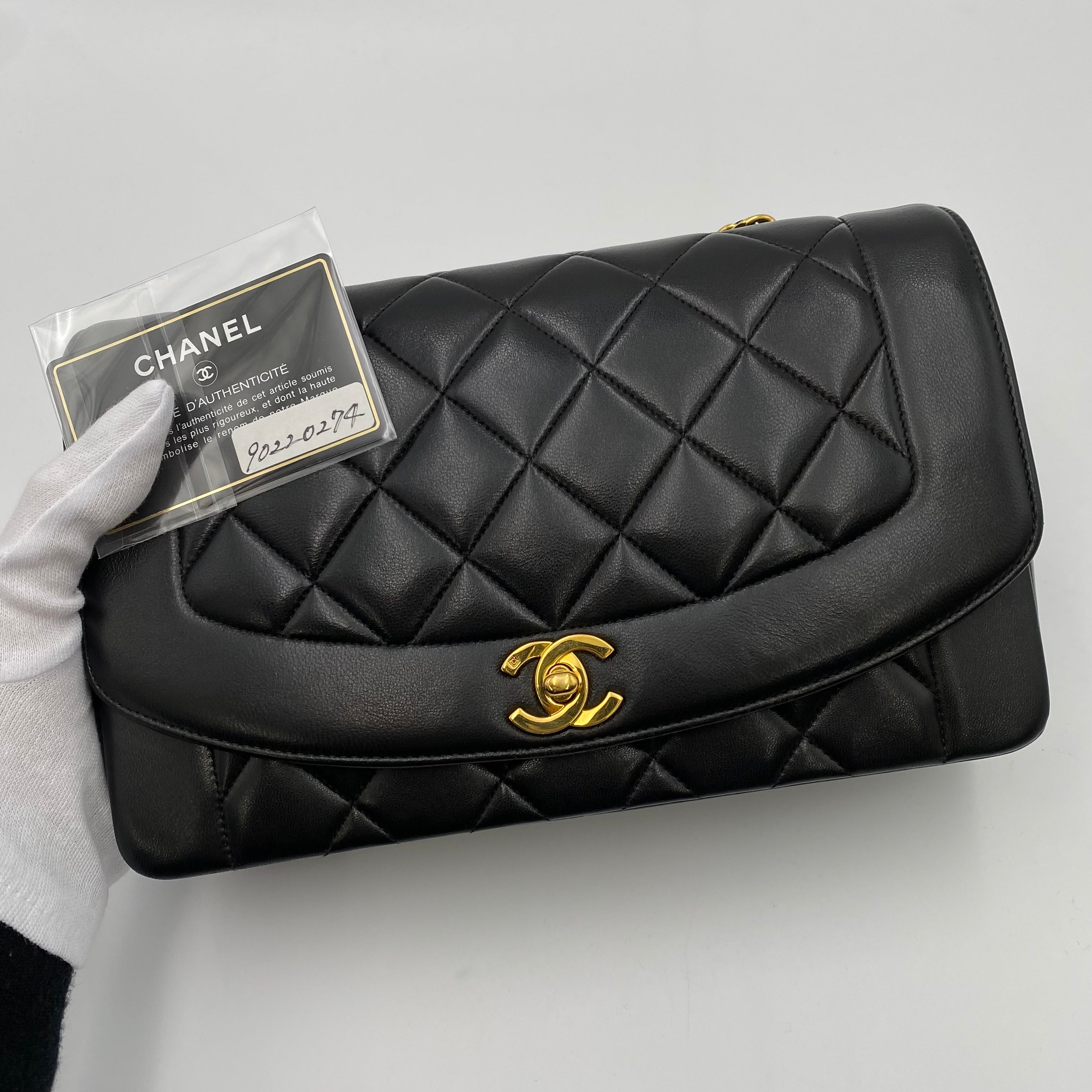 Luxury Promise Japan CHANEL VINTAGE DIANA MEDIUM CHAIN SHOULDER BAG BLACK LAMB SKIN 90220274