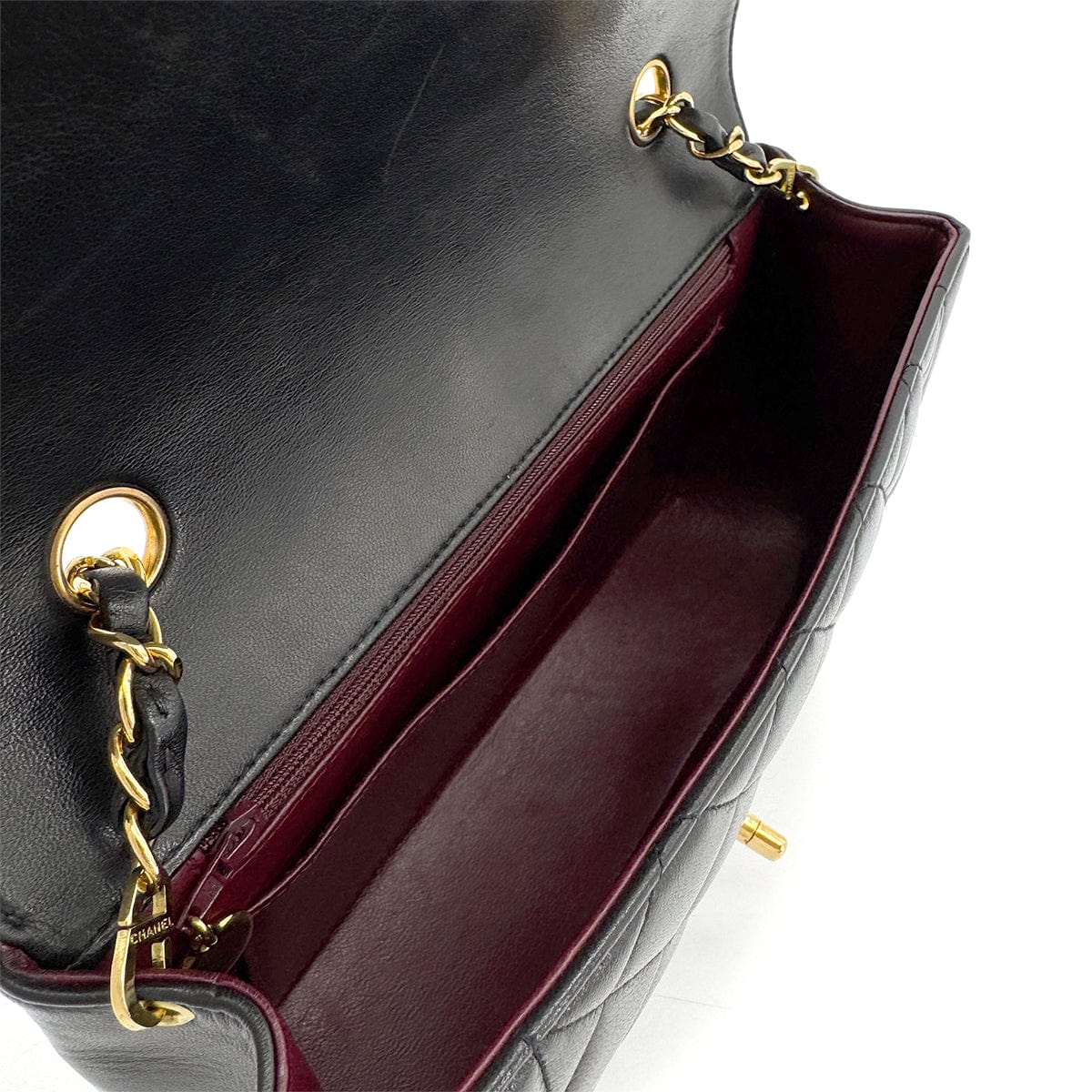 Luxury Promise Japan CHANEL VINTAGE DIANA MEDIUM CHAIN SHOULDER BAG BLACK LAMB SKIN 90266709