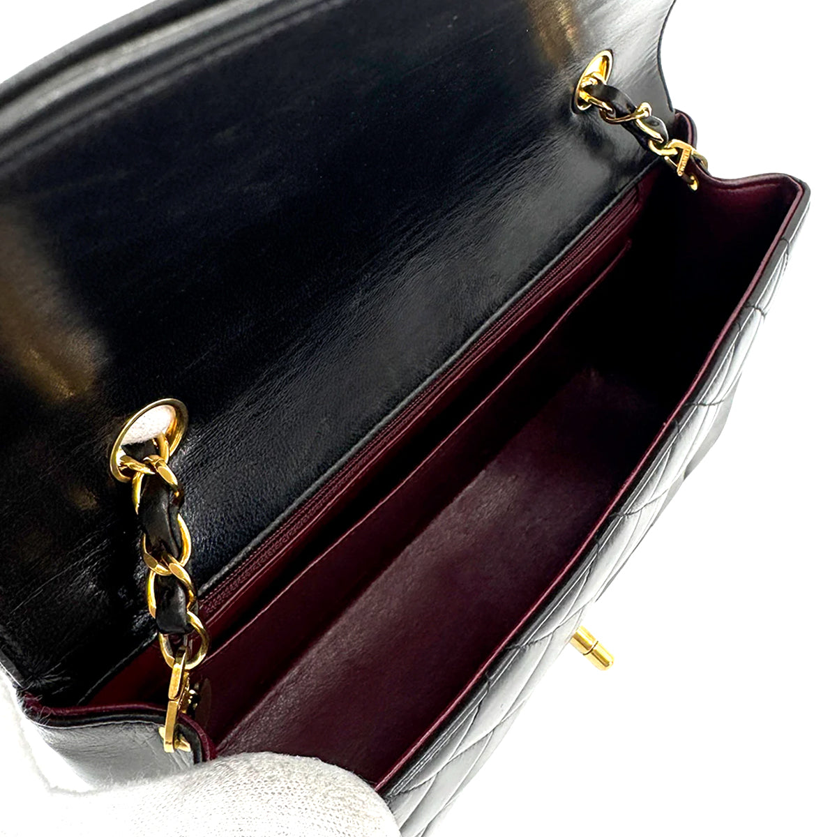 Luxury Promise Japan CHANEL VINTAGE DIANA MEDIUM CHAIN SHOULDER BAG BLACK LAMB SKIN 90267771