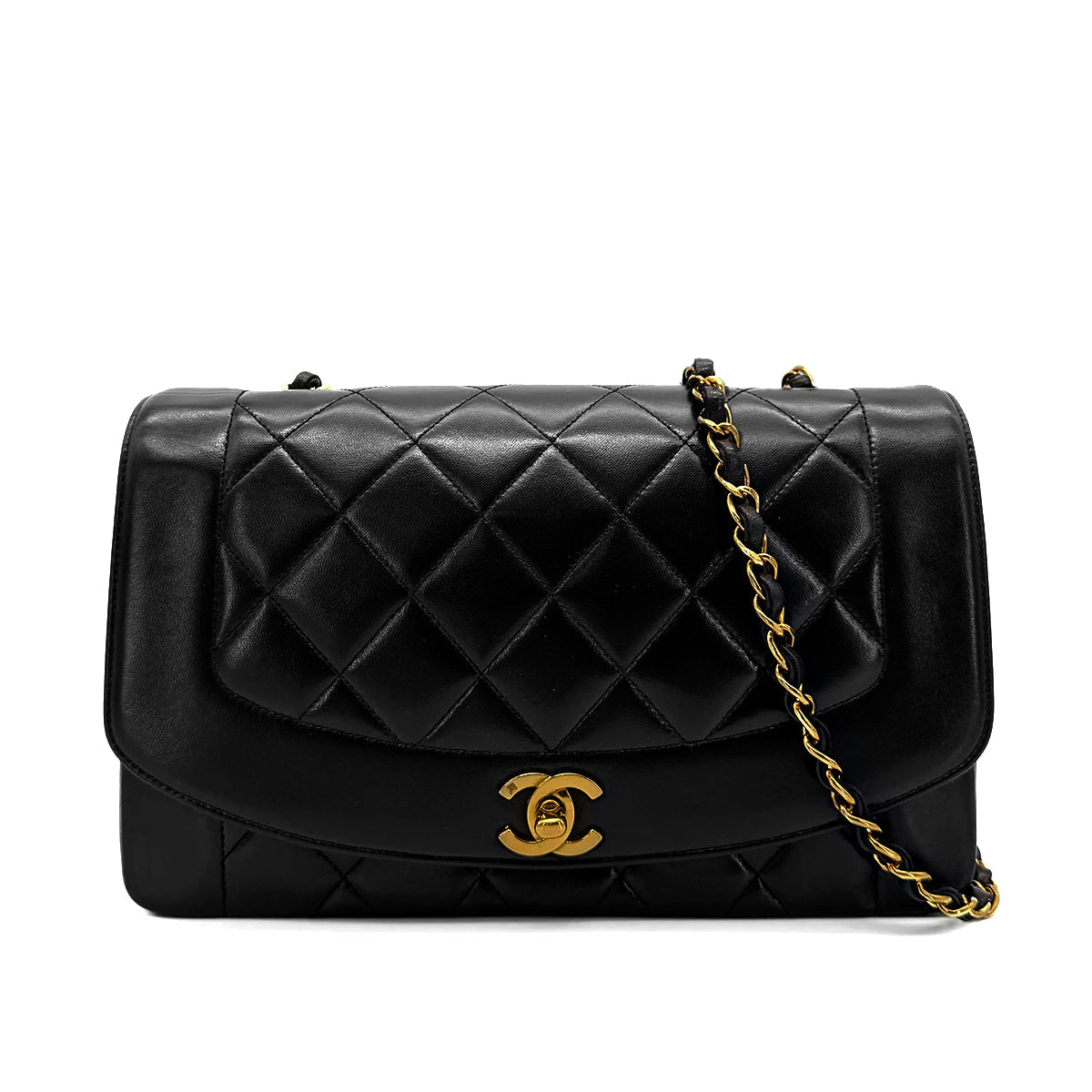 Luxury Promise Japan CHANEL VINTAGE DIANA MEDIUM CHAIN SHOULDER BAG BLACK LAMB SKIN 90267771