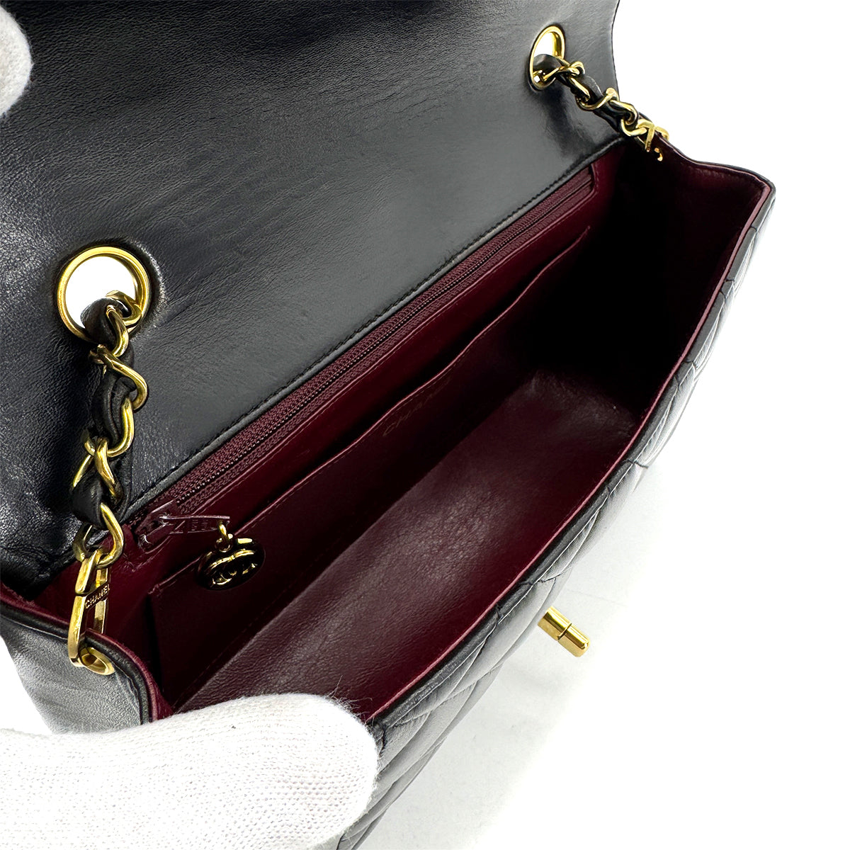Luxury Promise Japan CHANEL VINTAGE DIANA MEDIUM CHAIN SHOULDER BAG BLACK LAMB SKIN 90268321