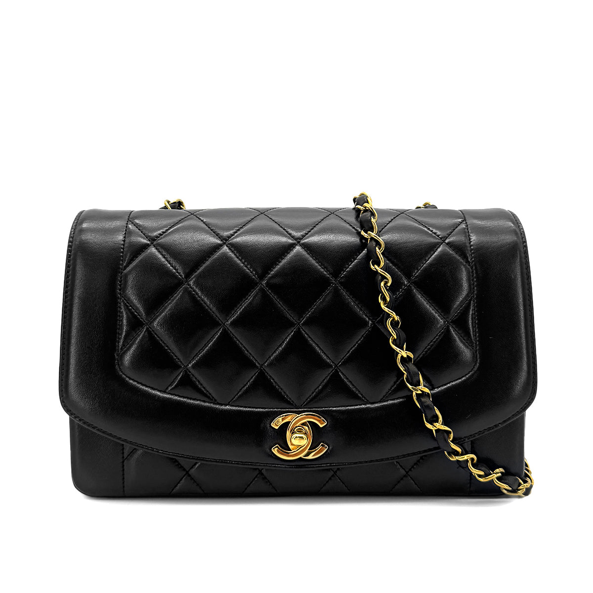 Luxury Promise Japan CHANEL VINTAGE DIANA MEDIUM CHAIN SHOULDER BAG BLACK LAMB SKIN 90268321