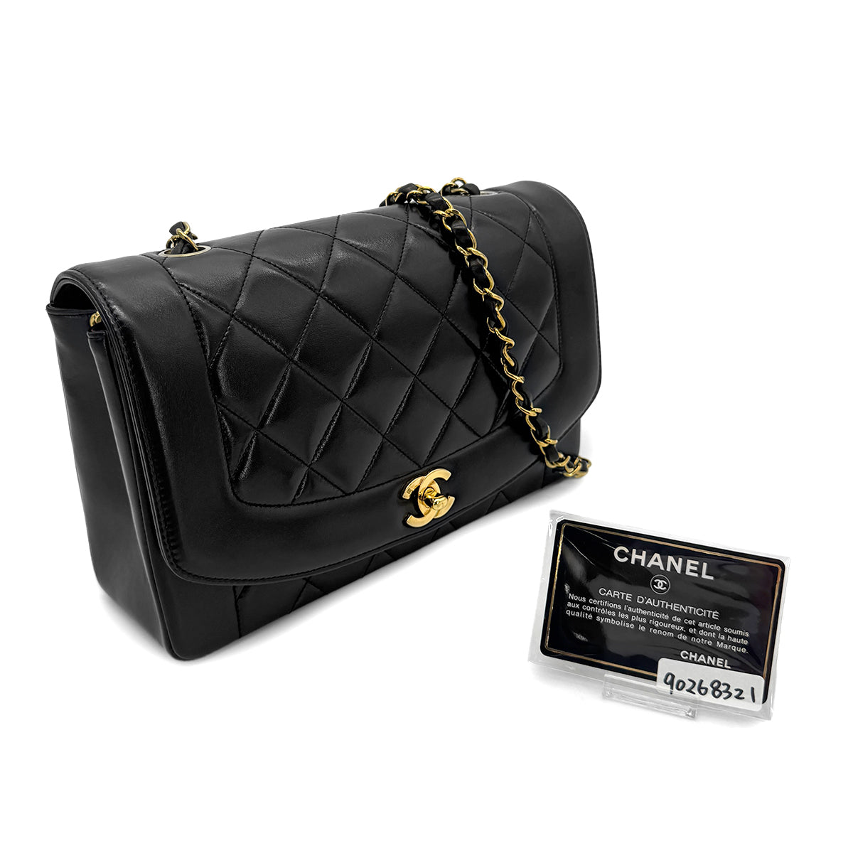 Luxury Promise Japan CHANEL VINTAGE DIANA MEDIUM CHAIN SHOULDER BAG BLACK LAMB SKIN 90268321