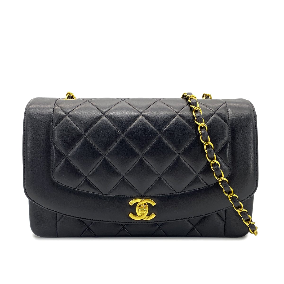 Luxury Promise Japan CHANEL VINTAGE DIANA MEDIUM CHAIN SHOULDER BAG BLACK LAMB SKIN 90268861