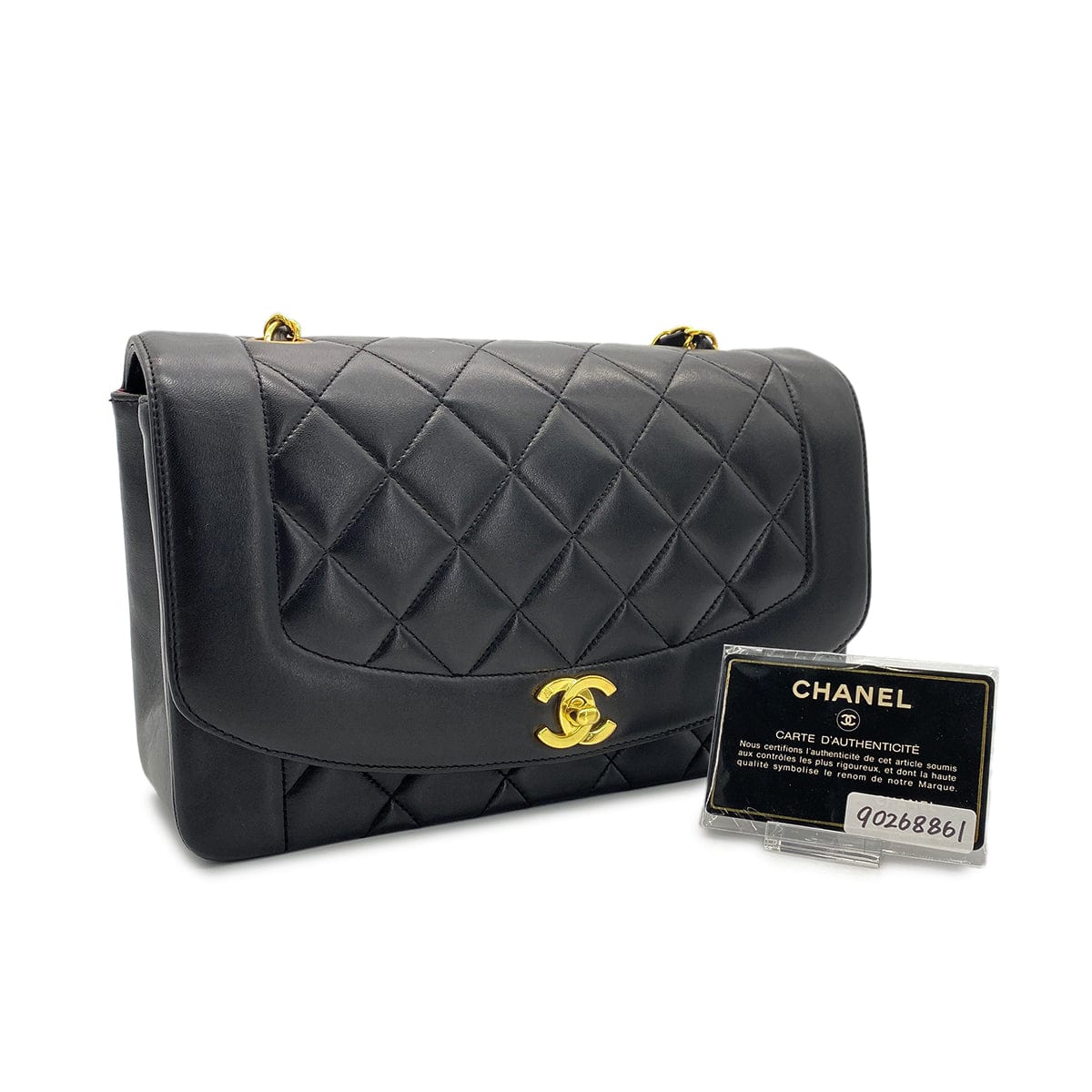 Luxury Promise Japan CHANEL VINTAGE DIANA MEDIUM CHAIN SHOULDER BAG BLACK LAMB SKIN 90268861
