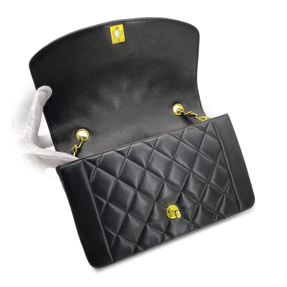 Luxury Promise Japan CHANEL VINTAGE DIANA MEDIUM CHAIN SHOULDER BAG BLACK LAMB SKIN 90268861