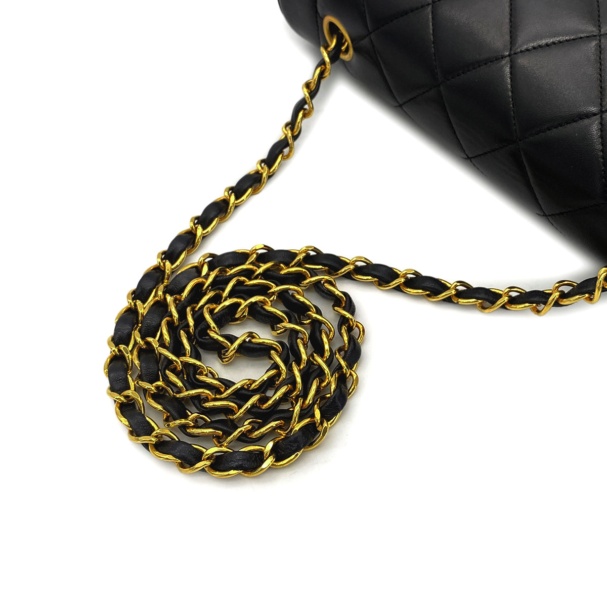 Luxury Promise Japan CHANEL VINTAGE DIANA MEDIUM CHAIN SHOULDER BAG BLACK LAMB SKIN 90268861