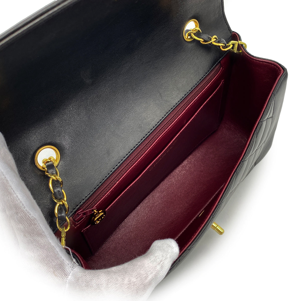 Luxury Promise Japan CHANEL VINTAGE DIANA MEDIUM CHAIN SHOULDER BAG BLACK LAMB SKIN 90268861