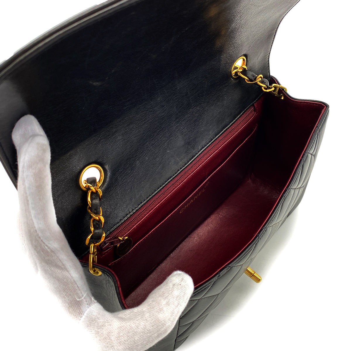 Luxury Promise Japan CHANEL VINTAGE DIANA MEDIUM CHAIN SHOULDER BAG BLACK LAMB SKIN 90268888