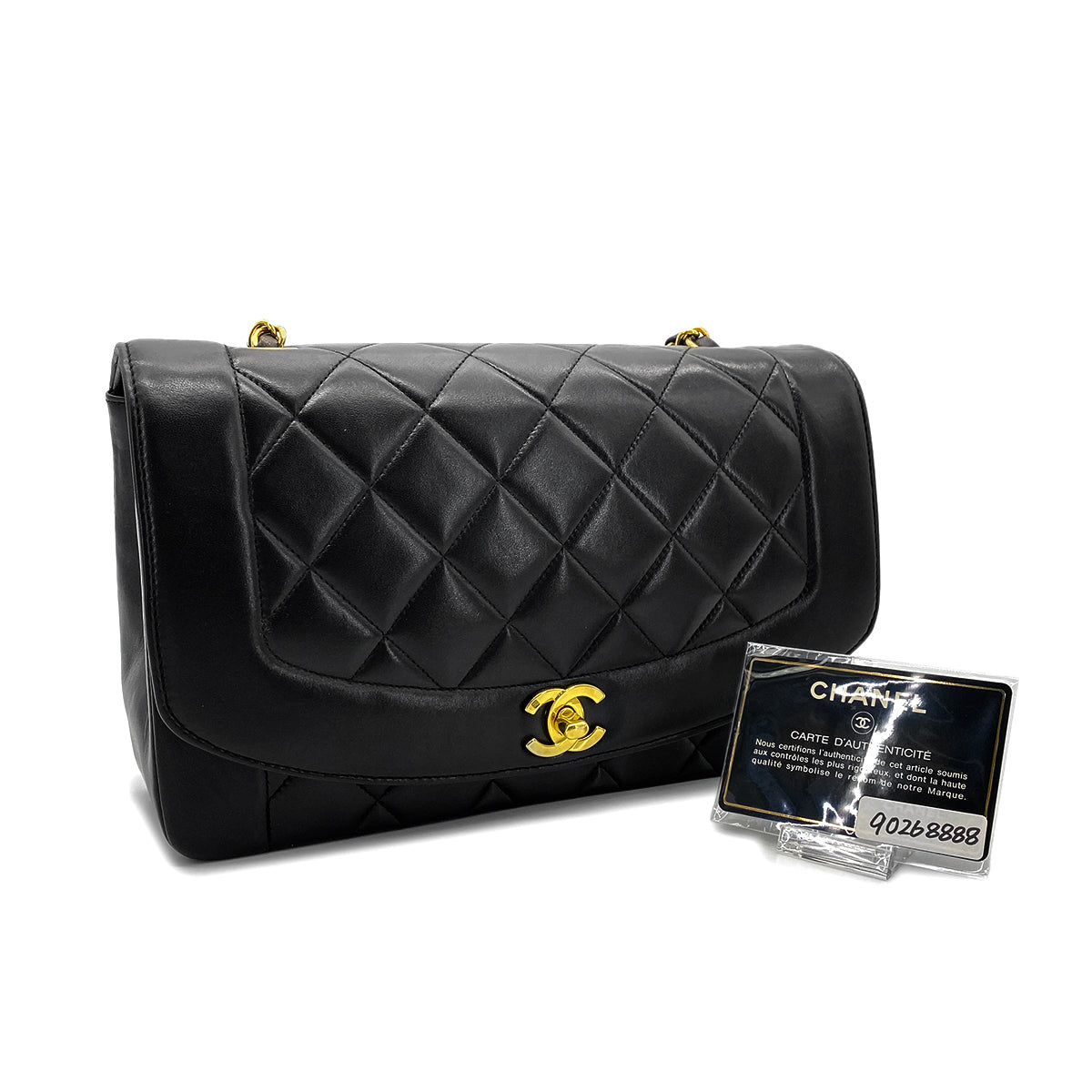 Luxury Promise Japan CHANEL VINTAGE DIANA MEDIUM CHAIN SHOULDER BAG BLACK LAMB SKIN 90268888