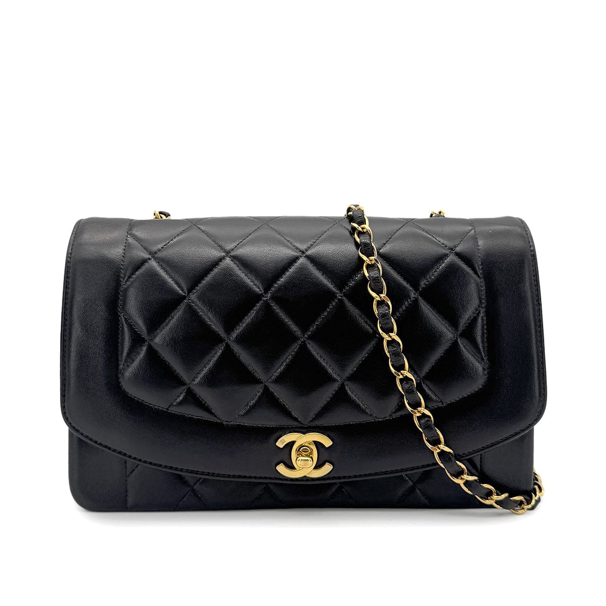 Luxury Promise Japan CHANEL VINTAGE DIANA MEDIUM CHAIN SHOULDER BAG BLACK LAMB SKIN 90269074